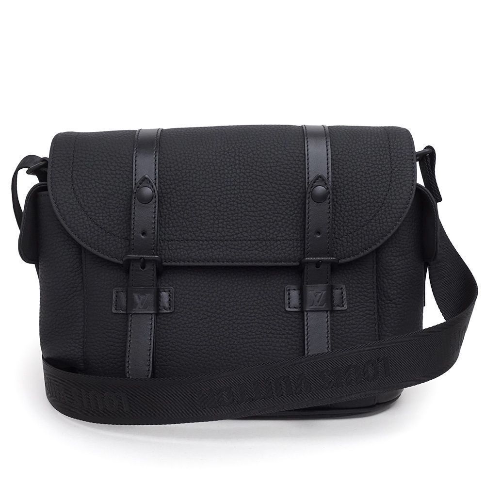 Taurillon Leather Christopher Messenger Shoulder Bag Diagonal Noir Black